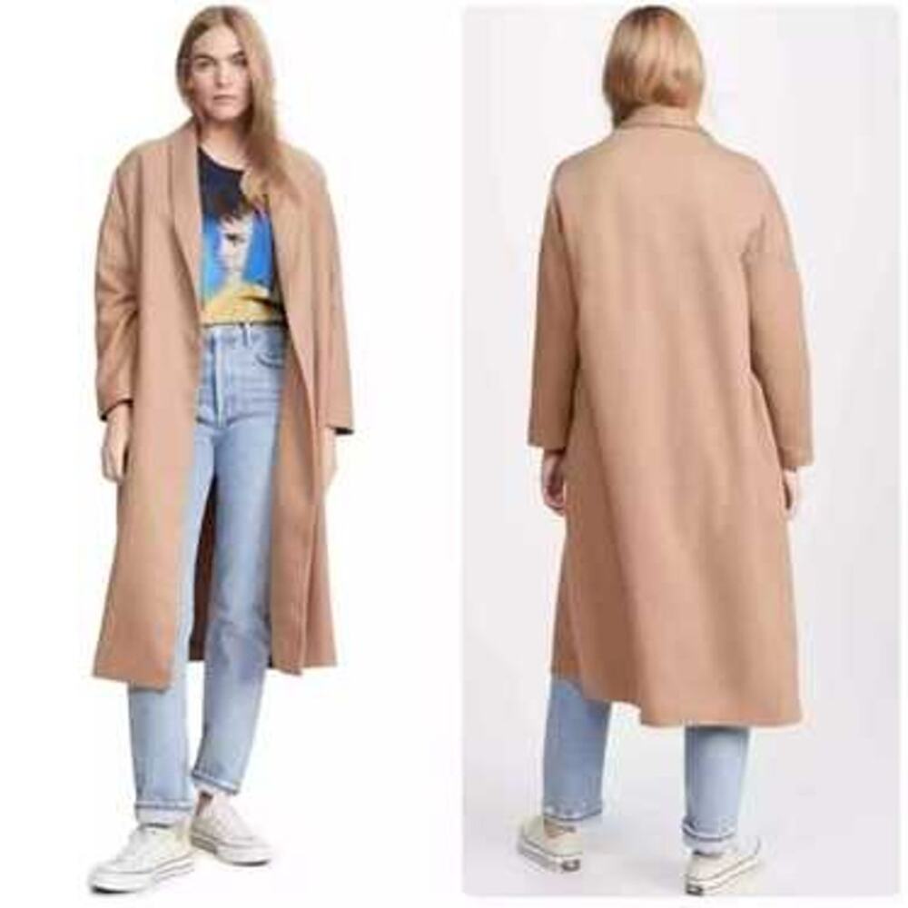AYR The Robe Jacket Coat Tan Camel Shawl Collar Wool Blend Longline Medium